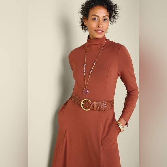 Soft Surroundings Jackie Knit Maxi Dress Henna Brown Turtleneck Size Large Tall - Picture 3 of 10